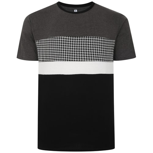 Bigdude Hounds Tooth Cut & Sew T-Shirt Charcoal Tall