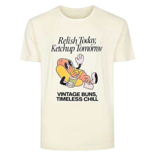 Bigdude Hotdog Print T-Shirt Ecru