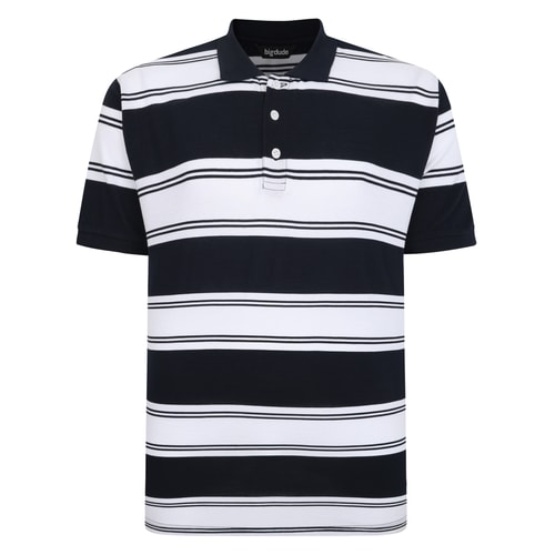 Bigdude Rugby Striped Pique Polo Navy Tall