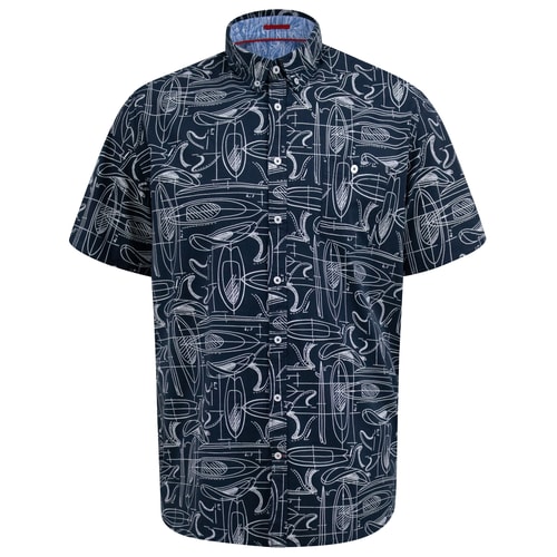 D555 Worthing Surf All Over Print Button Down Collar Shirt Navy