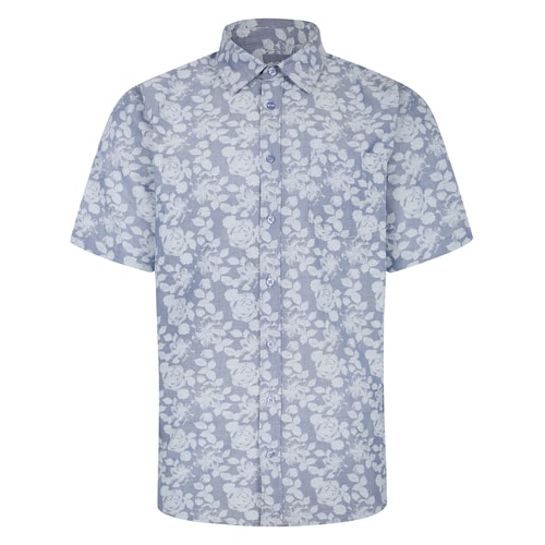 Bigdude All Over Floral Print Short Sleeve Shirt Grey