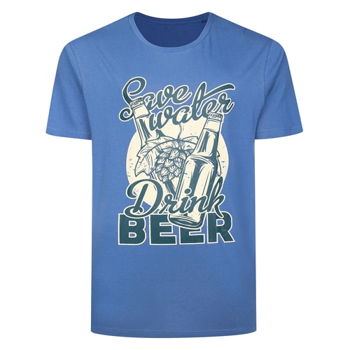 Bigdude Save Water Drink Beer Print T-Shirt Dusty Blue Tall