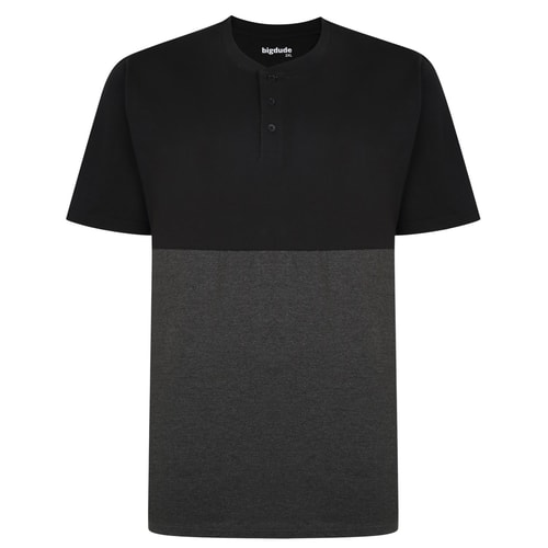 Bigdude Colour Block Grandad T-Shirt Black/Charcoal
