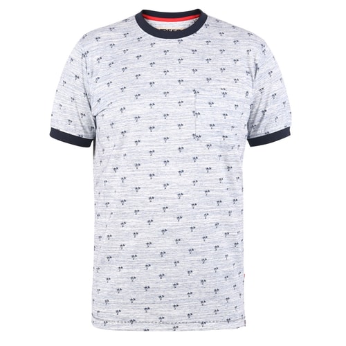 D555 Ipswich Palm Tree Print Ringer T- Shirt Blue
