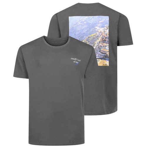 Bigdude Amalfi Small Front And Back Print T-Shirt Charcoal
