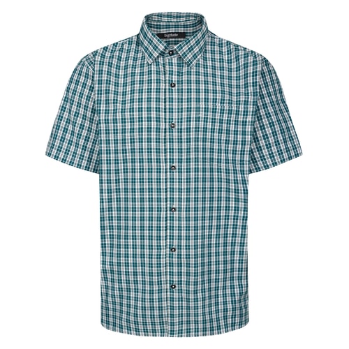 Bigdude Open Collar Checked Short Sleeve Poplin Shirt White