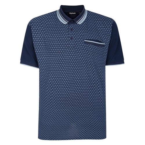 Bigdude Geometric AOP Colour Block Polo Shirt Navy Tall
