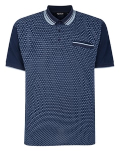 Bigdude Geometric AOP Colour Block Polo Shirt Navy Tall