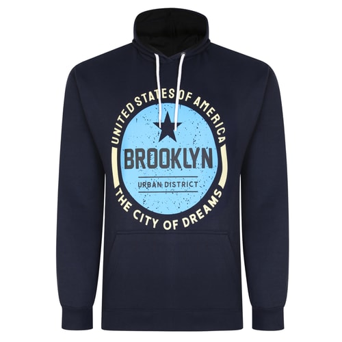 Bigdude 'Brooklyn' Print Pullover Hoody Navy