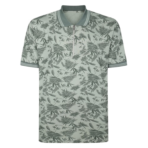 Bigdude Tropical Print Zip Polo Sage Green