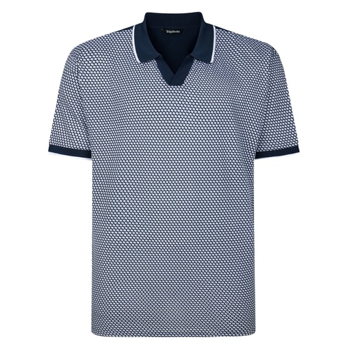 Bigdude Geometric Print Relaxed Collar Polo Shirt Navy