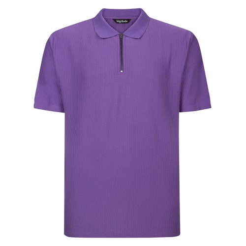 Bigdude Textured Zip Up Smart Polo Shirt Purple Tall