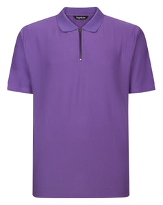 Bigdude Textured Zip Up Smart Polo Shirt Purple Tall