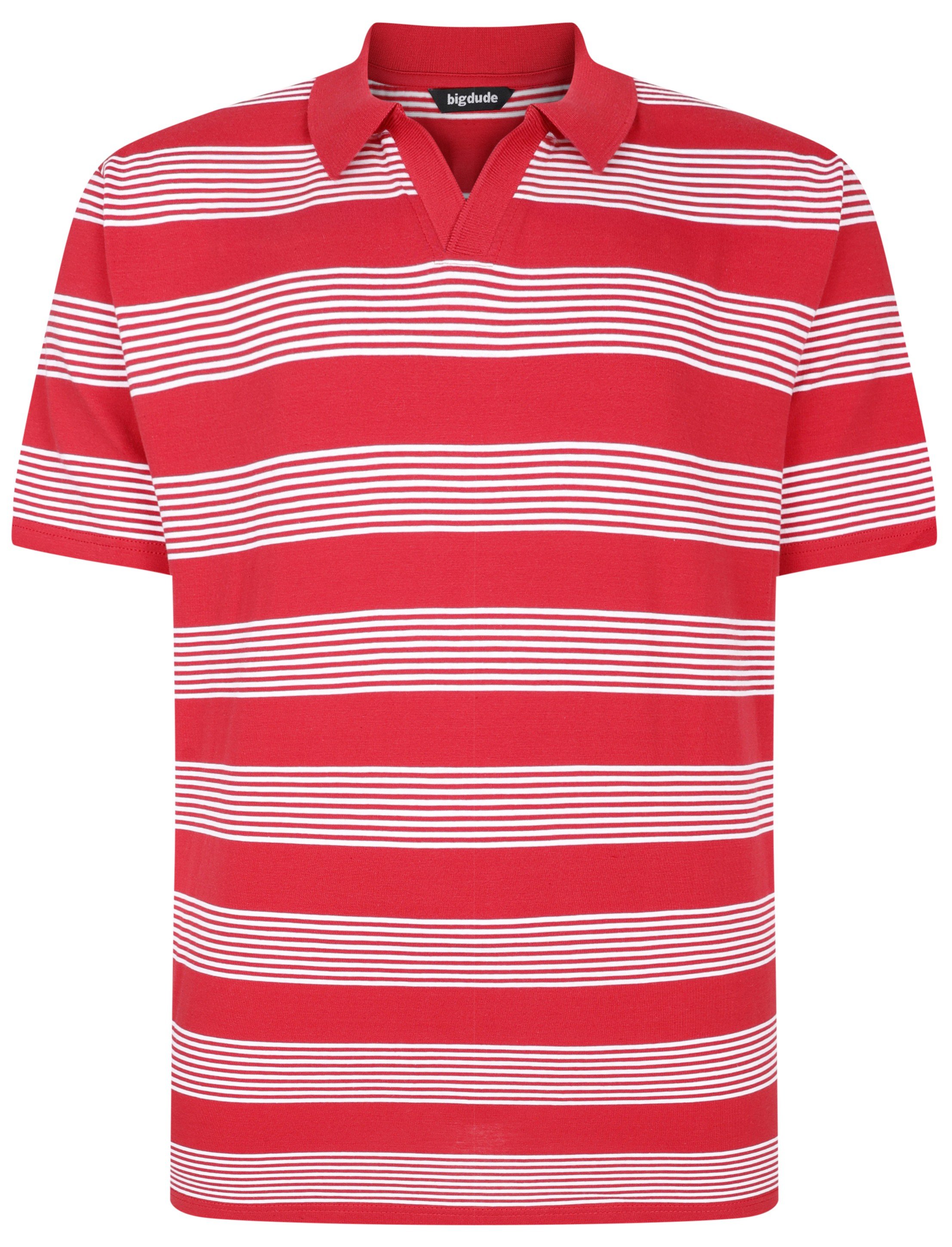 Bigdude Striped Relaxed Collar Polo Pepper Red/White | BigDude