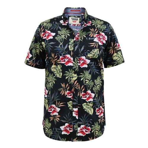 D555 Wilton Hawaiian All Over Print Short Sleeve Shirt Black
