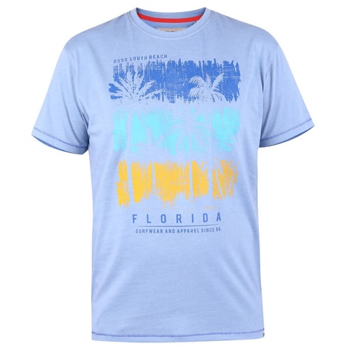 D555 Marham Florida Palm Tree Print T-Shirt Blue Marl