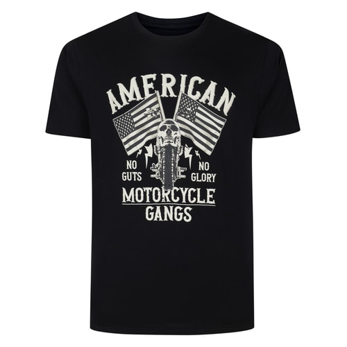 Bigdude American Motorcycle Print T-Shirt Black