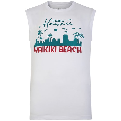 Bigdude Beach Print Sleeveless T-Shirt White