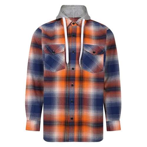 Bigdude Checked Hooded Flannel Shirt Orange