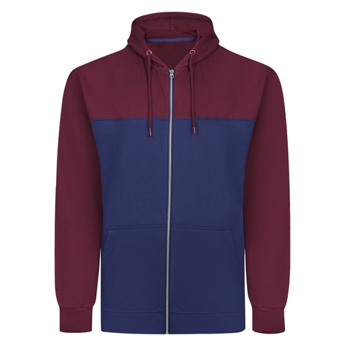 Bigdude Colour Block Zipped Hoody Midnight Blue/Burgundy