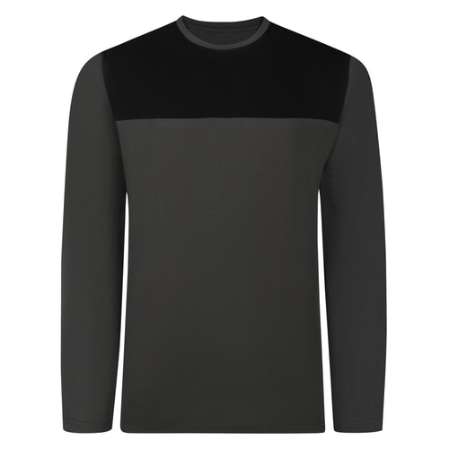 Bigdude Cut & Sew 2 Tone Long Sleeve T-Shirt Charcoal/Black Tall