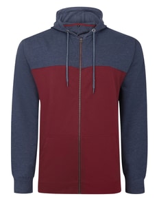 Bigdude Colour Block Zipped Hoody Burgundy/Navy Tall