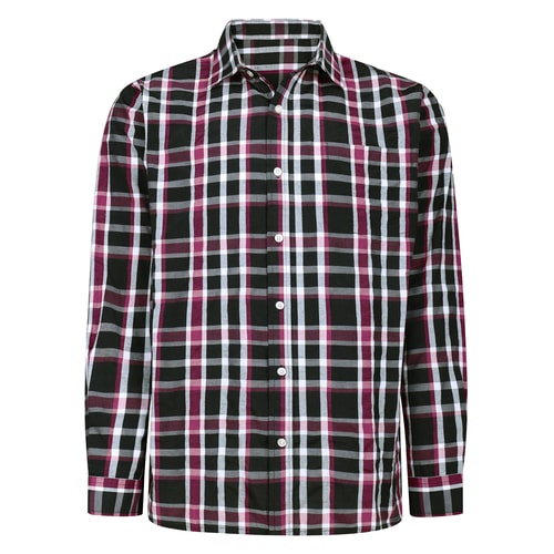 Bigdude Cut Away Collar Checked Long Sleeve Poplin Shirt Burgundy Tall