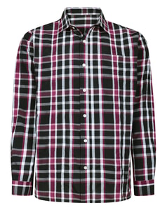 Bigdude Cut Away Collar Checked Long Sleeve Poplin Shirt Burgundy Tall