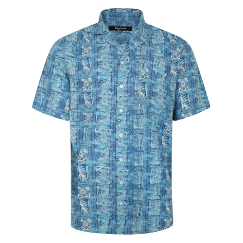 Bigdude Ethnical Viscose Relaxed Collar Shirt Royal Blue