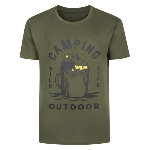 Bigdude Camping Print Short Sleeve T-Shirt Dark Khaki