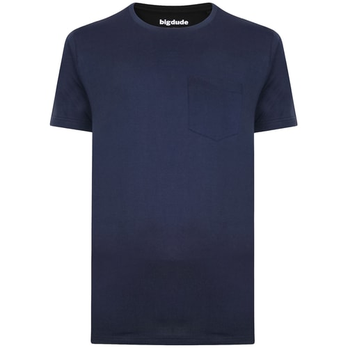 Bigdude Plain Crew Neck T-Shirt With Pocket Navy Tall