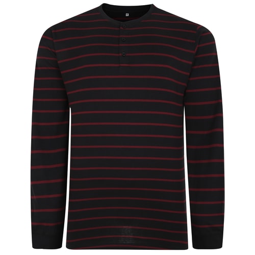 Bigdude Striped Long Sleeve Grandad T-Shirt Black/Burgundy