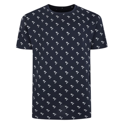Bigdude AOP Palm Tree Print T-Shirt Navy Tall