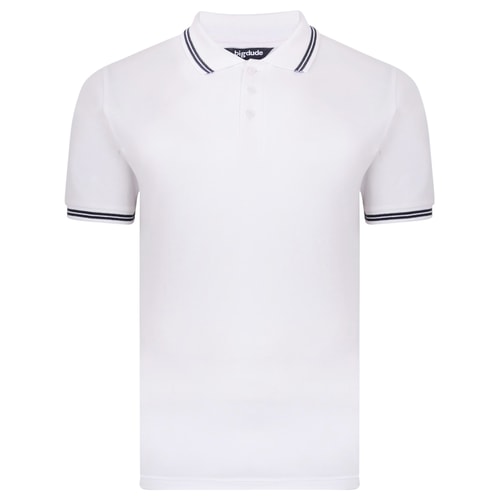 Bigdude Tipped Pique Polo Shirt White Tall