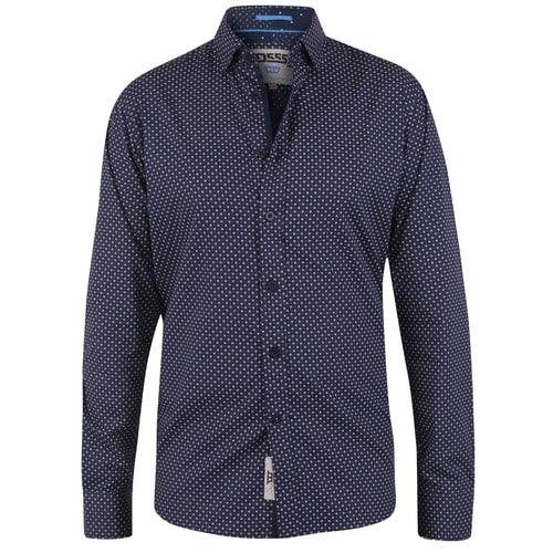 D555 Penzance Long Sleeve All Over Micro Print Shirt Navy