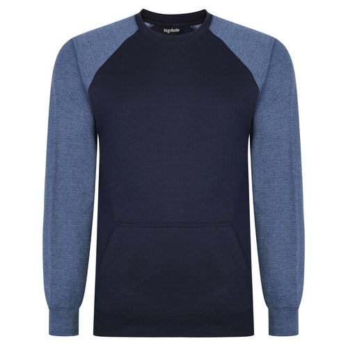 Bigdude Contrast Raglan Crew Neck Jumper Navy