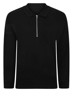 Bigdude Smart Single Jersey Long Sleeve Polo With Zip Black