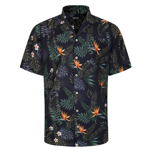Bigdude Relaxed Collar Jungle Short Sleeve Shirt Black Tall