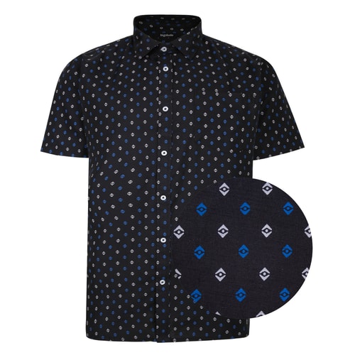 Bigdude All Over Abstract Print Woven Short Sleeve Shirt Black Blue