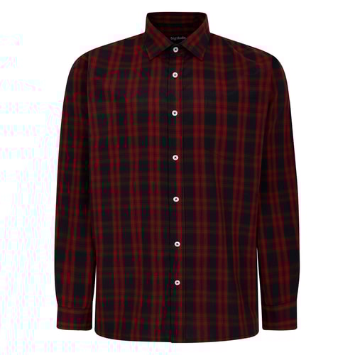 Bigdude Checked Poplin Long Sleeve Shirt Red Space Cherry/Navy