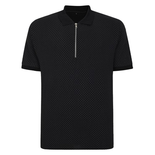 Bigdude Zipped Geometric Polo Shirt Black