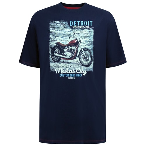 D555 Knowle Detroit Motor Bike Print T-Shirt Navy