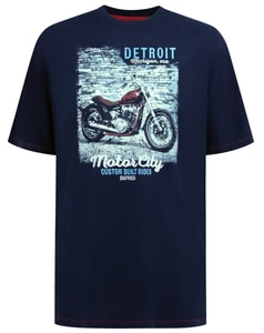 D555 Knowle Detroit Motor Bike Print T-Shirt Navy
