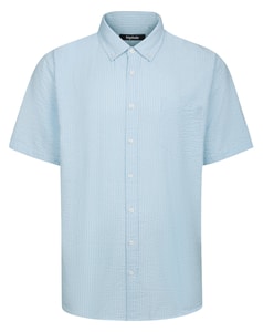 Bigdude Striped Seersucker Short Sleeve Shirt Blue Tall