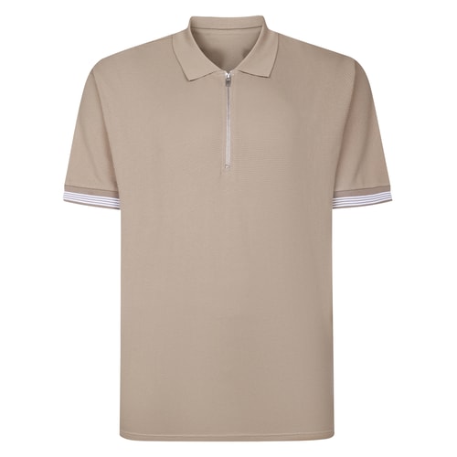 Bigdude Textured Zip Polo Sand