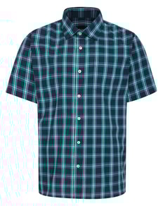 Bigdude Checked Poplin Short Sleeve Shirt Teal/Navy Tall