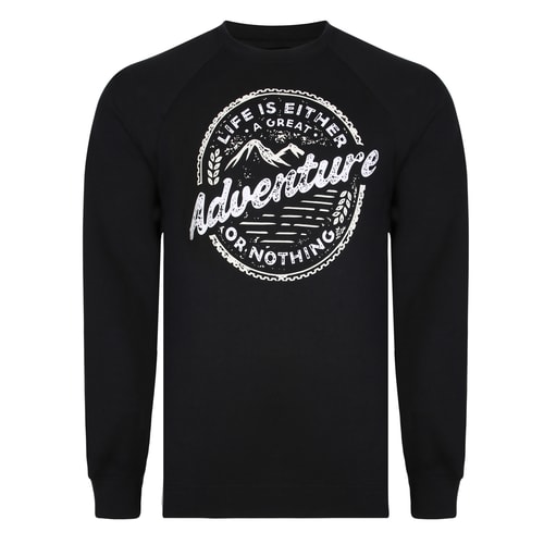Bigdude Raglan Crew Neck 'Adventure' Print Jumper Black