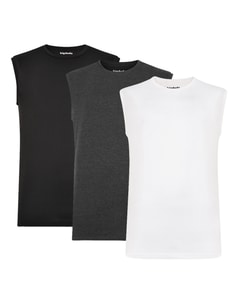 Bigdude 3 Pack Plain Sleeveless T-Shirt Black/Charcoal/White