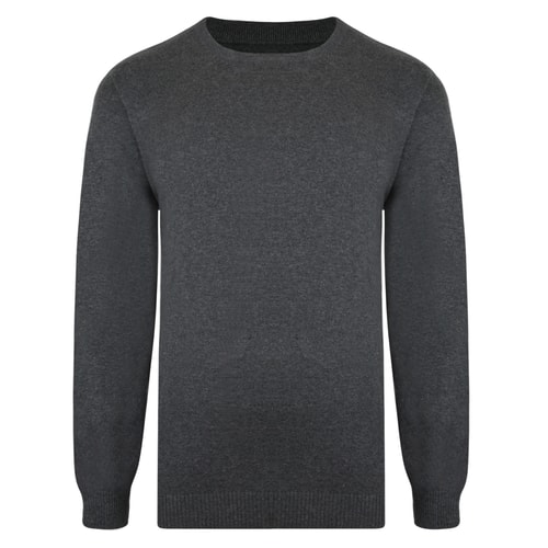 Bigdude Plain Crew Neck Knitted Jumper Charcoal