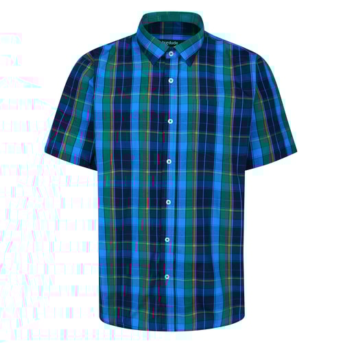 Bigdude Open Collar Checked Short Sleeve Poplin Shirt Green